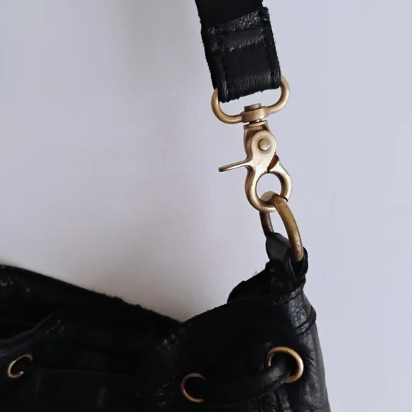 Amerileather Luxury Leather Tassel Studded Bucket Black  Bag Moto Hippie Biker - Picture 5 of 12